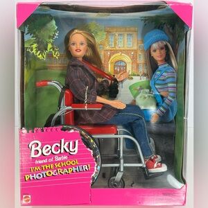 NIB - Vintage Becky Friend of Barbie Doll - School Photographer in Wheelchair